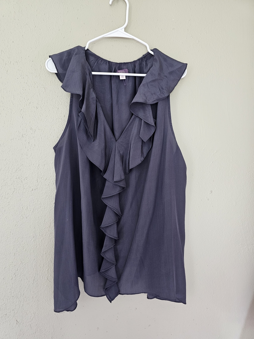 100% Silk Ruffle Blouse By Truly Poppy Sleeveless Top XXL Purple